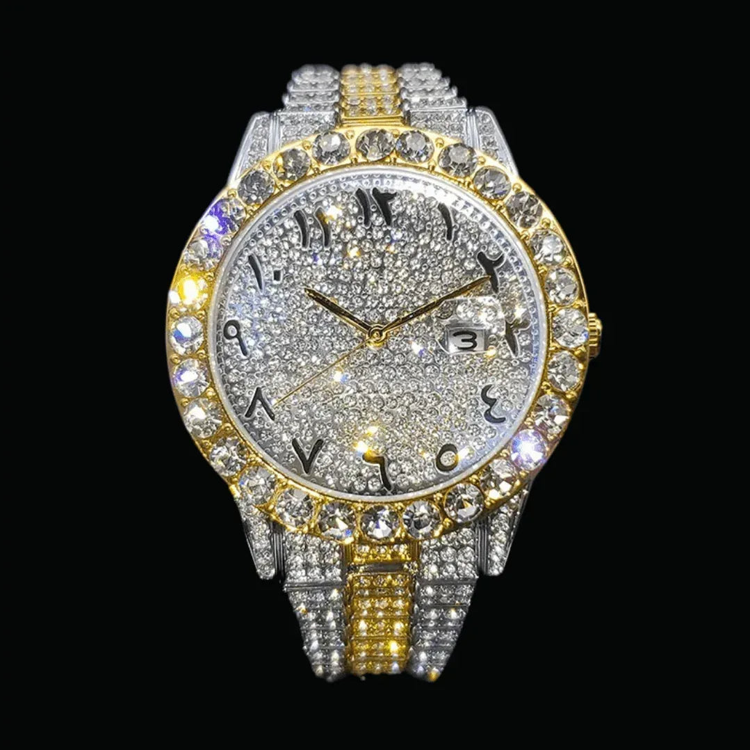 Arabic Numerals Date Iced Out Watch – Luxury Hip Hop Timepiece - CaratixJewelry